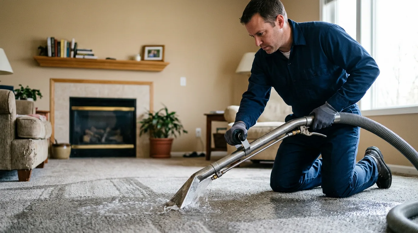 Water damage restoration technician working near Louisville, IL
